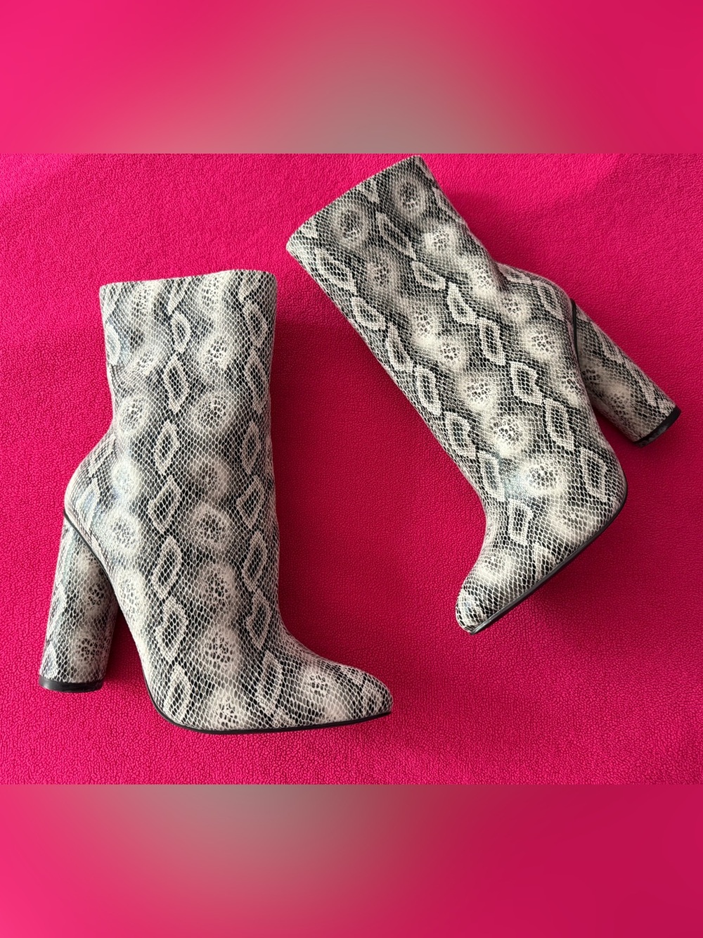 Fashion Nova Women’s Snake Print Block Heel Ankle Booties